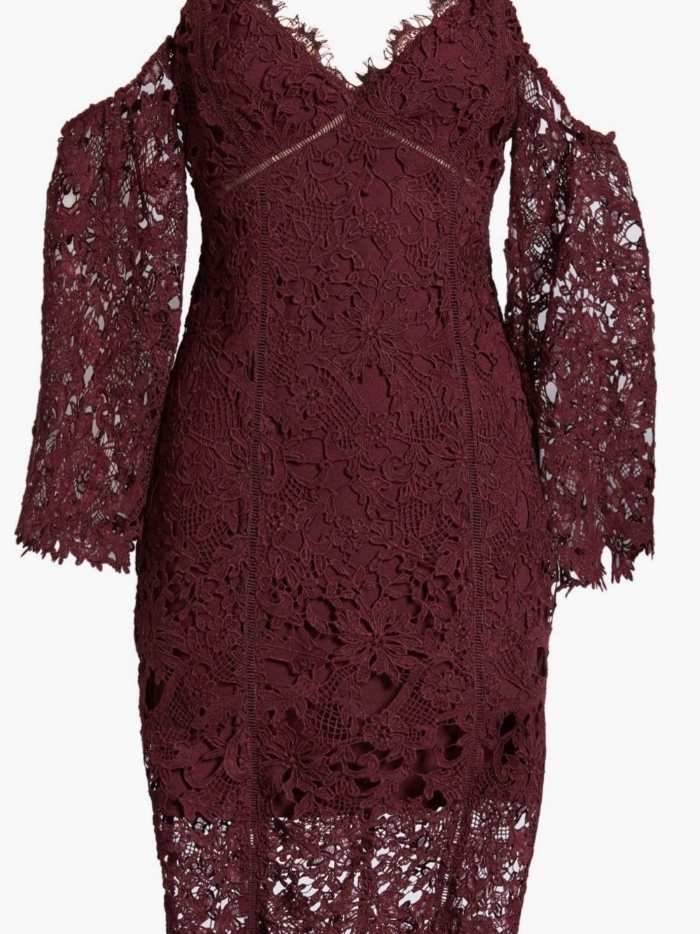 Astr Wine Burgundy Crochet Lace Long-Sleeve Midi Dress